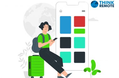 a girl scrolling through the best digital nomad apps