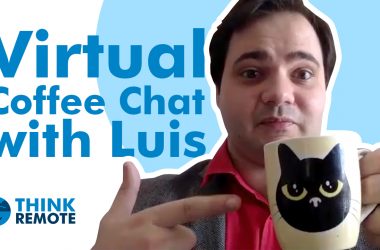 Luis with his coffee mug during the virtual coffee chat
