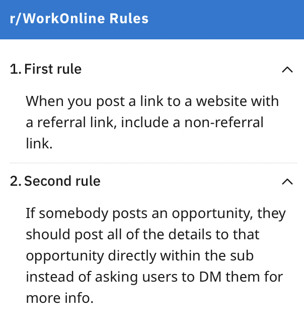 Work Online Reddit channel rules