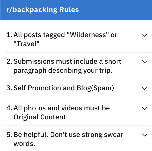 Backpacking reddit rules